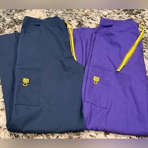 WonderWink Navy and Purple Drawstring Cargo Scrub Pant Set